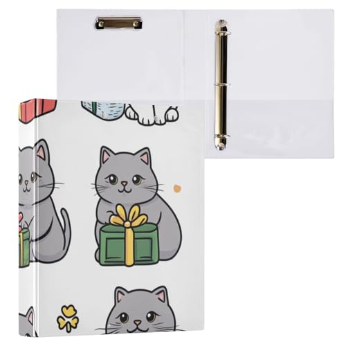 ZRWLUCKY Cat and Gift White 1 and 1/2 Inch Notebook Binders Round Rings Binder with Pockets 1/2 Pack Office Binder 200 Sheets von ZRWLUCKY