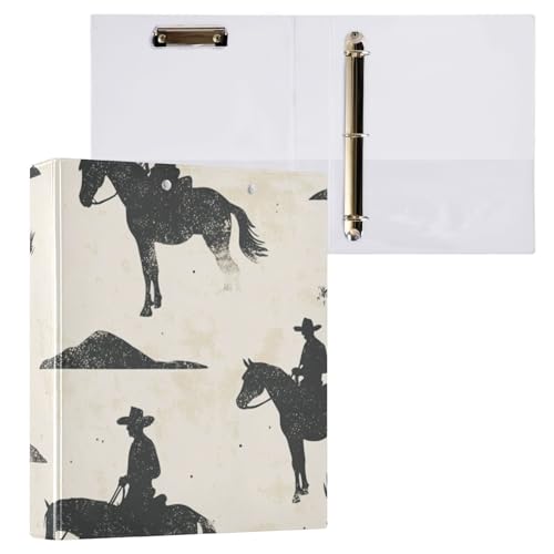 ZRWLUCKY Cowboy-Ordner mit drei Ringen, 3,5 cm, mit Tascheneinband, 1/2er-Pack für Briefgröße (27,9 x 21,6 cm), Schwarz und Beige von ZRWLUCKY