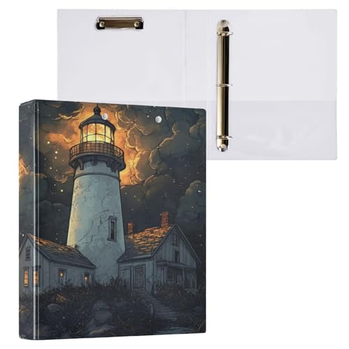 ZRWLUCKY Lighthouse Seaside Dark Three Rings Notebook Binders 1/2 Inch Binder with Pockets 1/2 Pack for Letter Size (27.9 cm X 21.6 cm) Hardcover von ZRWLUCKY