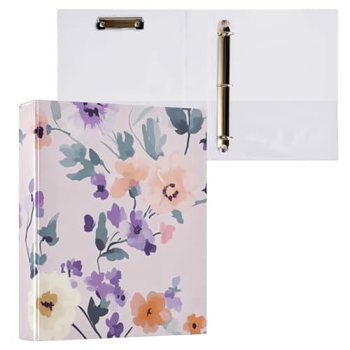 ZRWLUCKY Notizbuch mit 3 Ringen, violette Blumen, 3,8 cm, Ordner mit Klemmbrett, 1/2er-Pack, Schulbedarf, Hardcover von ZRWLUCKY