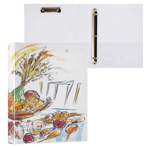 ZRWLUCKY Ordner mit Obst- und Gemüsemuster, 3,5 cm, 3-Ringbuch mit Innentaschen, 1/2er-Pack, Bürobedarf, Hardcover von ZRWLUCKY