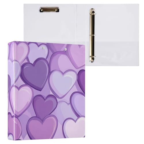 ZRWLUCKY Purple Beautiful Heart 3,5 cm Ordner mit 3 Ringen, Notizbuchordner mit Innentaschen, 1/2er-Pack, Büroordner, Zubehör, 200 Blatt von ZRWLUCKY