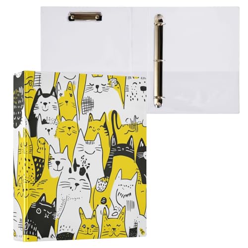 ZRWLUCKY Sweet Siamesecats Yellow 3.8 cm Binders Round Rings Notebook Binder with Clipboard Pack of 1/2 Aesthetic Binder 200 Sheets von ZRWLUCKY