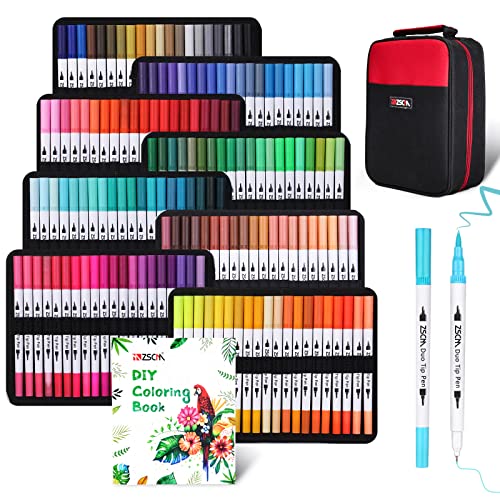 ZSCM 160 Farben Dual Brush Pens Künstlerbedarf, Fine Brush Tip Farbstift für Malbücher für Erwachsene, Künstler-Zeichenset, Geschenke für Kinder, Journalstifte für das Schreiben von Aufzählungszeichen von ZSCM