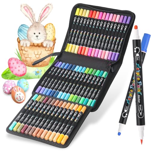 ZSCM 60 Farben Dual Tipp Acrylmarkierungen Farbstifte, Halloween Kürbis Malerei Fine & Pinsel Tipp Acrylfarbe Pen für Kinder Erwachsene Malerei Glaskeramik Holz Canvas Kunsthandwerk Handwerkshandwerk von ZSCM