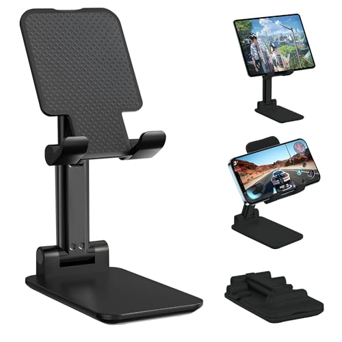 ZSMJAER Universeller Verstellbare Handyhalter, Höhenverstellbar, Rinstellbare Winkel, Handy Tischhalterung für alle Smartphone, Faltbaren Handy Ständer für zu Hause, im Büro oder Unterwegs (Noir) von ZSMJAER