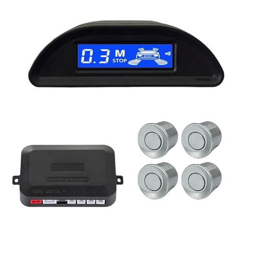RüCkwäRtsparkhilfe Auto-Parksensor-Kit Auto Parktronic LCD-Display Mit Hintergrundbeleuchtung Rückfahrkamera-Radar-Monitor 4 Sensoren Auto Parken Sensor(Silber) von ZSQGHGH