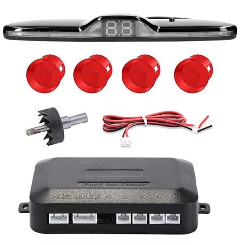 RüCkwäRtsparkhilfe Parksensor-Hintergrundbeleuchtung Parktronic Monitor Display Kit Backup-Detektor-Assistent 4 Sonden Auto Parken Sensor(Rot) von ZSQGHGH