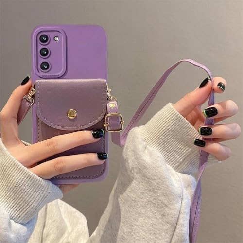 Crossbody-Kartensteckplatz-Taschenhalter-Hülle für Samsung Galaxy S24 S23 S22 S20 S21 Plus Ultra Fe Cord Silikonhülle, Lila, Für S22 Crossbody-Kartensteckplatz-Taschenhalter-Hülle für Samsung Galaxy S24 S23 S22 S20 S21 Plus Ultra Fe Cord Silikonhülle, Lila, Für S22 von ZSUFCBF