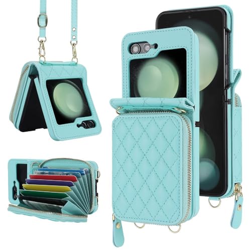 Crossbody-Ledertasche mit Reißverschluss und Kartenschlitz für Samsung Galaxy Z Flip 6 5 4 3 Flip6 Flip4Flip5, langes Lanyard, Taschentasche, Brieftaschenhülle, grün, für Samsung Z Flip 4 Crossbody-Ledertasche mit Reißverschluss und Kartenschlitz für Samsung Galaxy Z Flip 6 5 4 3 Flip6 Flip4Flip5, langes Lanyard, Taschentasche, Brieftaschenhülle, grün, für Samsung Z Flip 4 von ZSUFCBF