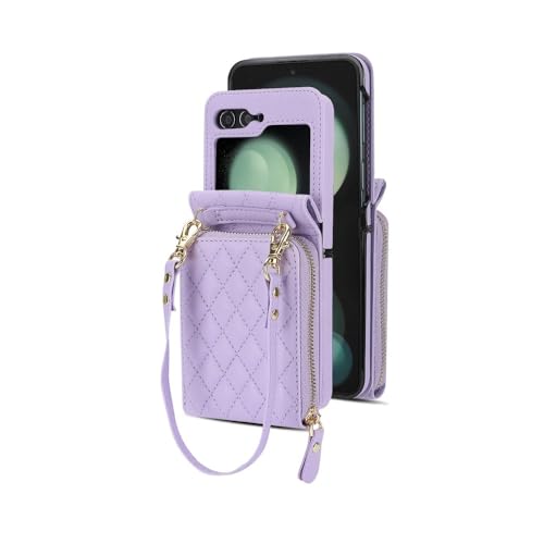 Für Samsung Galaxy Z Flip 6 5 4 3 Hülle Crossbody Lanyard Leder Reißverschluss Brieftasche Kartenschlitz Gurthalter Klappbare stoßfeste Abdeckung, Lila, Für Galaxy Z Flip 3 Für Samsung Galaxy Z Flip 6 5 4 3 Hülle Crossbody Lanyard Leder Reißverschluss Brieftasche Kartenschlitz Gurthalter Klappbare stoßfeste Abdeckung, Lila, Für Galaxy Z Flip 3 von ZSUFCBF