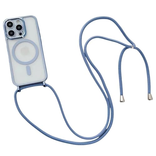 ZSUFCBF Crossboby Lanyard Plating Clear Phone Case für iPhone 16 15 14 13 12 11 Pro Max Magnetische Halskette Kordelbandabdeckung, Blau, Für iPhone 16 Pro von ZSUFCBF