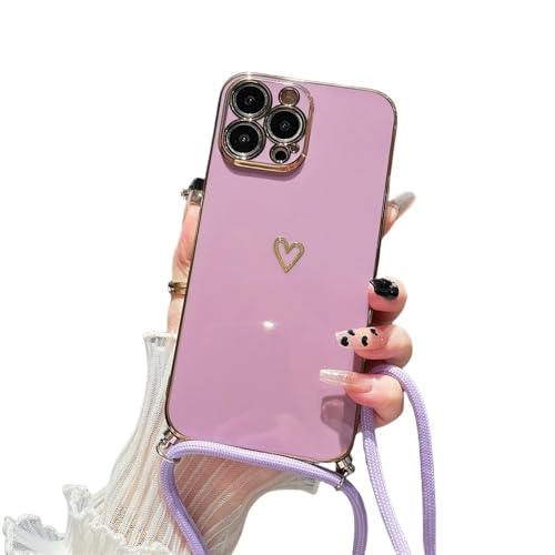 ZSUFCBF Crossbody Lanyard Cord Plating Love Heart Soft Case für iPhone 15 14 Pro Max 13 12 11 XS XR 7 Plus SE3 MiNi-Objektivschutzhülle, Lila, Für iPhone XS Max ZSUFCBF Crossbody Lanyard Cord Plating Love Heart Soft Case für iPhone 15 14 Pro Max 13 12 11 XS XR 7 Plus SE3 MiNi-Objektivschutzhülle, Lila, Für iPhone XS Max von ZSUFCBF