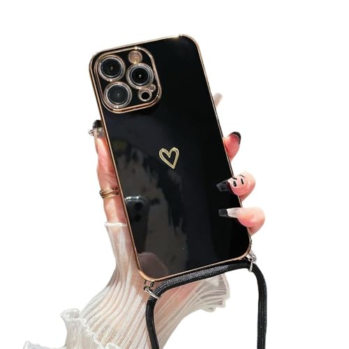 ZSUFCBF Crossbody Lanyard Cord Plating Love Heart Soft Case für iPhone 15 14 Pro Max 13 12 11 XS XR 7 Plus SE3 Mini-Objektivschutzabdeckung, Schwarz, Für iPhone 13 ZSUFCBF Crossbody Lanyard Cord Plating Love Heart Soft Case für iPhone 15 14 Pro Max 13 12 11 XS XR 7 Plus SE3 Mini-Objektivschutzabdeckung, Schwarz, Für iPhone 13 von ZSUFCBF