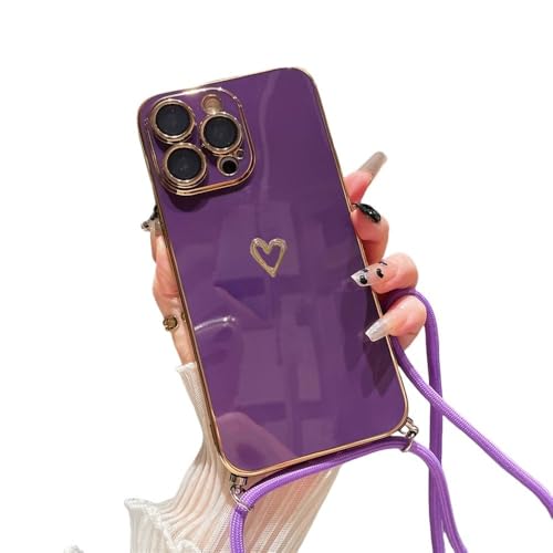 ZSUFCBF Crossbody Lanyard Cord Plating Love Heart Soft Case für iPhone 15 14 Pro Max 13 12 11 XS XR 7 Plus SE3 Mini-Objektivschutzhülle, N Lila, für iPhone 15Plus ZSUFCBF Crossbody Lanyard Cord Plating Love Heart Soft Case für iPhone 15 14 Pro Max 13 12 11 XS XR 7 Plus SE3 Mini-Objektivschutzhülle, N Lila, für iPhone 15Plus von ZSUFCBF