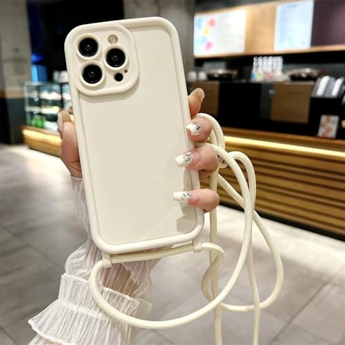 ZSUFCBF Handyhülle für iPhone 16 15 14 13 12 11 Pro Max XS X XR 7 8 Plus SE 2020 2022 Crossbody Verstellbares Lanyard-Gurtseil Weiche Hülle, Weiß, Für iPhone 7(8) von ZSUFCBF