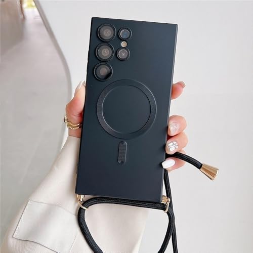 ZSUFCBF Lanyard Crossbody Halskette Magnetische Ladehülle für Samsung S25 S24 S23 Ultra S22 S21 Plus S20FE Note 20 Matte Hülle, Schwarz, Für S23 FE ZSUFCBF Lanyard Crossbody Halskette Magnetische Ladehülle für Samsung S25 S24 S23 Ultra S22 S21 Plus S20FE Note 20 Matte Hülle, Schwarz, Für S23 FE von ZSUFCBF