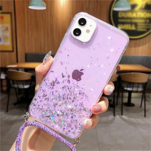 ZSUFCBF Mit Umhängeband, Seilkordel, durchsichtige Glitzerhülle für iPhone 11 12 13 14 15 Pro Max SE 2 2020 2022 Crossbody-Lanyard-Abdeckung, Lila, Für iPhone 15Pro Max ZSUFCBF Mit Umhängeband, Seilkordel, durchsichtige Glitzerhülle für iPhone 11 12 13 14 15 Pro Max SE 2 2020 2022 Crossbody-Lanyard-Abdeckung, Lila, Für iPhone 15Pro Max von ZSUFCBF