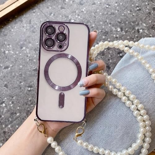 ZSUFCBF Pearl Crossbody Lanyard Plating Case für iPhone 15 16 14 13 12 11 Pro Max Plus Magnetische kabellose Ladehülle, Lila, Für iPhone 12 ZSUFCBF Pearl Crossbody Lanyard Plating Case für iPhone 15 16 14 13 12 11 Pro Max Plus Magnetische kabellose Ladehülle, Lila, Für iPhone 12 von ZSUFCBF