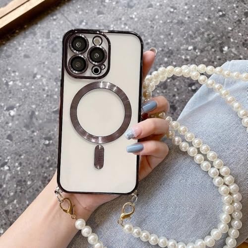 ZSUFCBF Pearl Crossbody Lanyard Plating Case für iPhone 15 16 14 13 12 11 Pro Max Plus Magnetische kabellose Ladehülle, Schwarz, Für iPhone 16 ZSUFCBF Pearl Crossbody Lanyard Plating Case für iPhone 15 16 14 13 12 11 Pro Max Plus Magnetische kabellose Ladehülle, Schwarz, Für iPhone 16 von ZSUFCBF