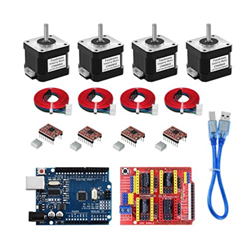 Professionelles 3D Drucker Kit CNC-Shield Expansion Board V3.0 Gravierplatte A4988 + Schrittmotortreiber Nema17 CNC-Shield V3 Graviermaschine + A4988 Motor Driver Kit + Schrittmotor Nema17 von ZSYTF