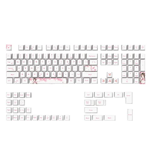 ZSYTF Kirschhöhen Tastenkappen Für 108 Tasten 5-seitige Farbsublimation PBT Tastenkappe Für Mechanische Tastatur Passend Für 61 64 84 87 96 98 Tastatur von ZSYTF