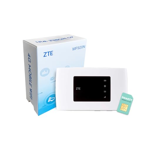 ZTE MF920U, CAT4/4G LTE Mobiles WLAN, entsperrt, tragbarer Hotspot, verbindet bis zu 10 Geräte, 2000 mAh Akku, inkl. kostenloser Smarty SIM-Karte, Weiß von ZTE