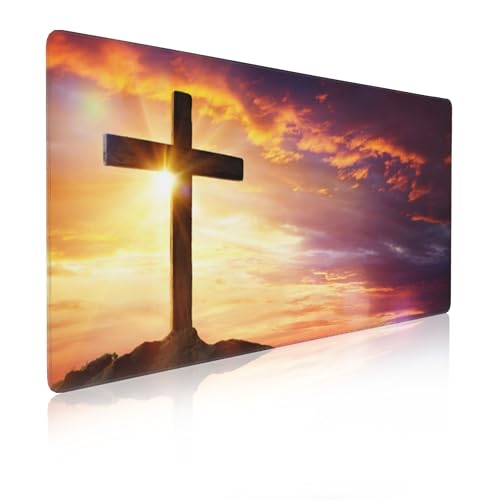 Mauspad mit Christ-Kreuz, Gaming-Mauspad mit Sonnenuntergang, Schreibtischunterlage, glättendes Stoff-Mauspad für Flüssigkeitskontrolle, ultrastabile, rutschfeste Gummiunterseite, genähte Kanten (80 x Mauspad mit Christ-Kreuz, Gaming-Mauspad mit Sonnenuntergang, Schreibtischunterlage, glättendes Stoff-Mauspad für Flüssigkeitskontrolle, ultrastabile, rutschfeste Gummiunterseite, genähte Kanten (80 x von ZTHLL