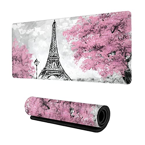 ZTHLL Schreibtischunterlage, Eiffelturm, Paris, Kunst-Gaming-Mauspad, XXL, erweitertes Mauspad für Büro, Computer, Tastatur mit rutschfester Unterseite, genähte Eges, 89 x 39 x 0,3 cm von ZTHLL
