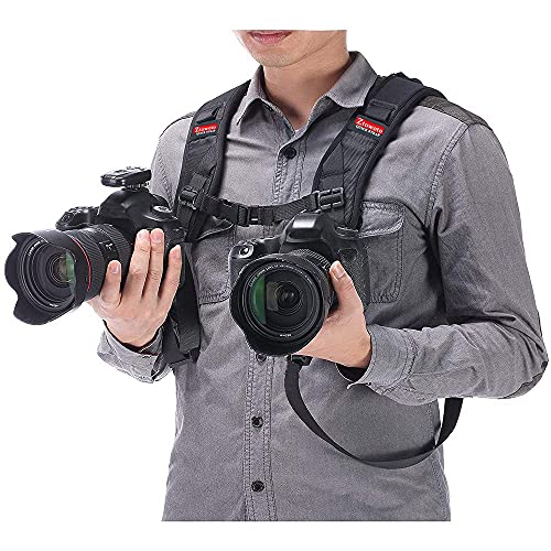 ZTO Doppelter Schultergurt für Kameragurt Schnellverschluss Verstellbarer Doppelkameragurt mit Sicherheitsgurt und Objektivreinigungstuch für DSLR SLR-Kamera (Ztowoto-2) von ZTO