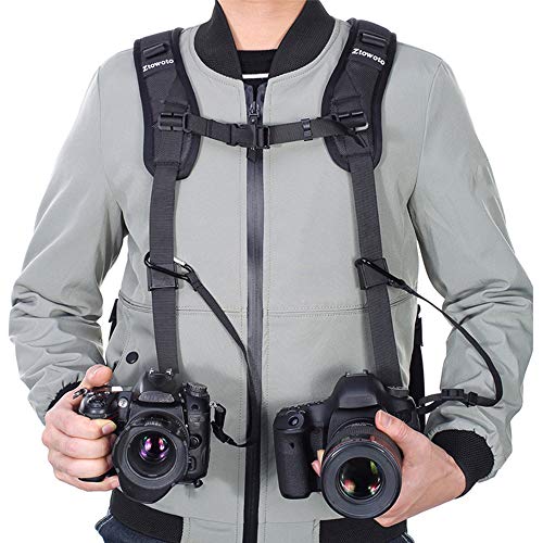 ZTO Ztowoto Doppelter Schultergurt für Kameragurt Schnellverschluss Verstellbarer Doppelkameragurt mit Sicherheitsgurt und Objektivreinigungstuch für DSLR SLR-Kamera von ZTO