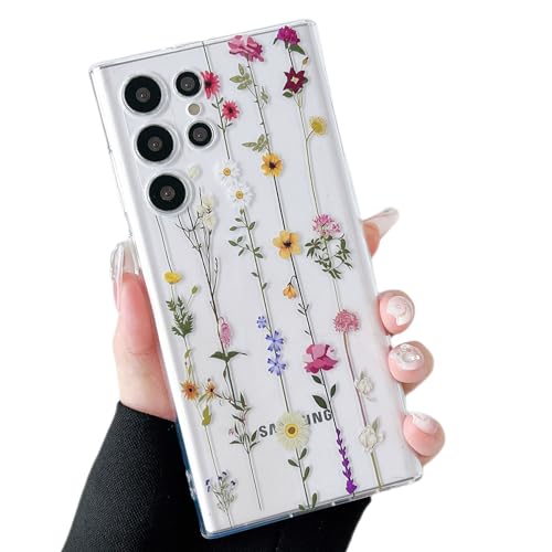 ZTOFERA Blumen Hülle Kompatibel mit Samsung Galaxy S24 Ultra 5G für Mädchen Frauen, Flexibel Weiche Silikon Schutzhülle mit Cute Kletterblumen Muster Stoßfest Cover, Klar von ZTOFERA