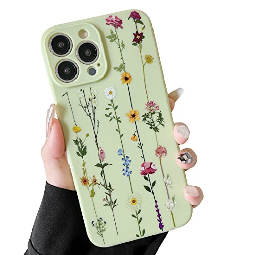 ZTOFERA Blumen Hülle Kompatibel mit iPhone 13 Pro für Mädchen Frauen, Flexibel Weiche Silikon Schutzhülle mit Cute Kletterblumen Muster Stoßfest Cover, Grün von ZTOFERA
