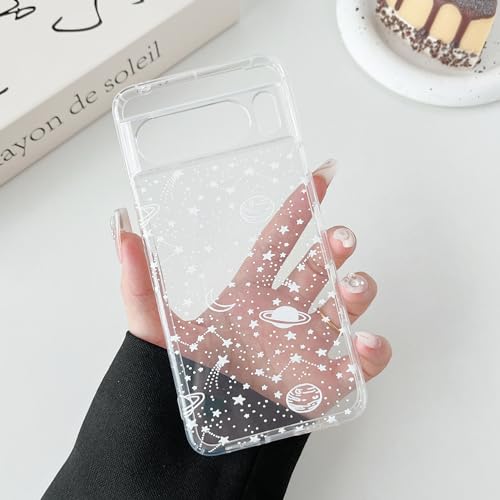 ZTOFERA Durchsichtig Hülle Kompatibel mit Google Pixel 8 Pro, Transparent Weiches TPU Handyhülle mit Planeten Sterne Universum Muster Schutzhülle Stoßfest Bumper Cover, Weiß Sky von ZTOFERA