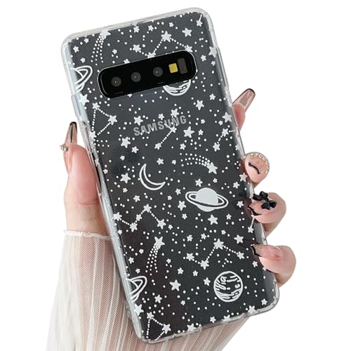 ZTOFERA Durchsichtig Hülle Kompatibel mit Samsung Galaxy S10, Transparent Weiches TPU Handyhülle mit Planeten Sterne Universum Muster Schutzhülle Stoßfest Bumper Cover, Klar mit Weiß Sky von ZTOFERA