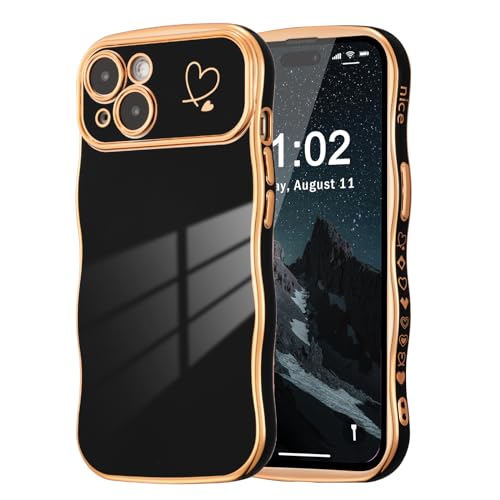 ZTOFERA Handyhülle Kompatibel mit iPhone 13 für Mädchen Frauen, Niedliche Lockige Wellen Rahmenform Flexibel Weiche Silikon Schutzhülle mit Liebe Herz Muster Goldener Rand Stoßfest Cover, Schwarz ZTOFERA Handyhülle Kompatibel mit iPhone 13 für Mädchen Frauen, Niedliche Lockige Wellen Rahmenform Flexibel Weiche Silikon Schutzhülle mit Liebe Herz Muster Goldener Rand Stoßfest Cover, Schwarz von ZTOFERA