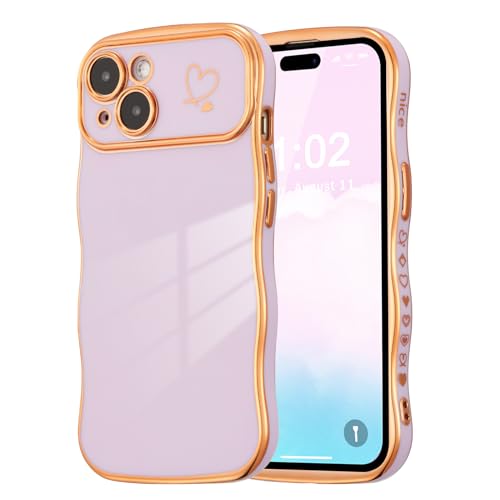 ZTOFERA Handyhülle Kompatibel mit iPhone 14 für Mädchen Frauen, Niedliche Lockige Wellen Rahmenform Flexibel Weiche Silikon Schutzhülle mit Liebe Herz Muster Goldener Rand Stoßfest Cover, Lila ZTOFERA Handyhülle Kompatibel mit iPhone 14 für Mädchen Frauen, Niedliche Lockige Wellen Rahmenform Flexibel Weiche Silikon Schutzhülle mit Liebe Herz Muster Goldener Rand Stoßfest Cover, Lila von ZTOFERA