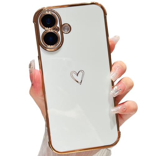 ZTOFERA Handyhülle Kompatibel mit iPhone 16 Hülle für Mädchen Frauen, Flexibel Silikon Schutzhülle mit Liebe Herz Muster Goldener Rand Stoßfest Bumper Cover, Weiß ZTOFERA Handyhülle Kompatibel mit iPhone 16 Hülle für Mädchen Frauen, Flexibel Silikon Schutzhülle mit Liebe Herz Muster Goldener Rand Stoßfest Bumper Cover, Weiß von ZTOFERA
