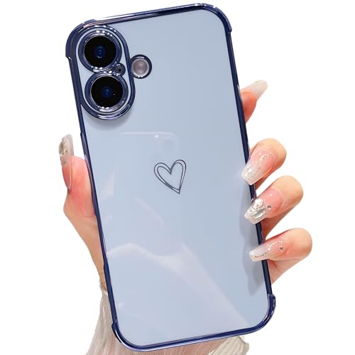 ZTOFERA Handyhülle Kompatibel mit iPhone 16 Hülle für Mädchen Frauen, Flexibel Silikon Schutzhülle mit Liebe Herz Muster Goldener Rand Stoßfest Bumper Cover, Sierra Blau ZTOFERA Handyhülle Kompatibel mit iPhone 16 Hülle für Mädchen Frauen, Flexibel Silikon Schutzhülle mit Liebe Herz Muster Goldener Rand Stoßfest Bumper Cover, Sierra Blau von ZTOFERA