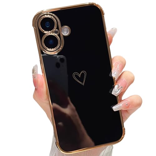 ZTOFERA Handyhülle Kompatibel mit iPhone 16 Plus Hülle für Mädchen Frauen, Flexibel Silikon Schutzhülle mit Liebe Herz Muster Goldener Rand Stoßfest Bumper Cover, Schwarz ZTOFERA Handyhülle Kompatibel mit iPhone 16 Plus Hülle für Mädchen Frauen, Flexibel Silikon Schutzhülle mit Liebe Herz Muster Goldener Rand Stoßfest Bumper Cover, Schwarz von ZTOFERA