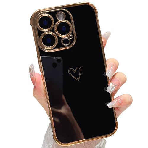 ZTOFERA Handyhülle Kompatibel mit iPhone 16 Pro Hülle für Mädchen Frauen, Flexibel Silikon Schutzhülle mit Liebe Herz Muster Goldener Rand Stoßfest Bumper Cover, Schwarz ZTOFERA Handyhülle Kompatibel mit iPhone 16 Pro Hülle für Mädchen Frauen, Flexibel Silikon Schutzhülle mit Liebe Herz Muster Goldener Rand Stoßfest Bumper Cover, Schwarz von ZTOFERA