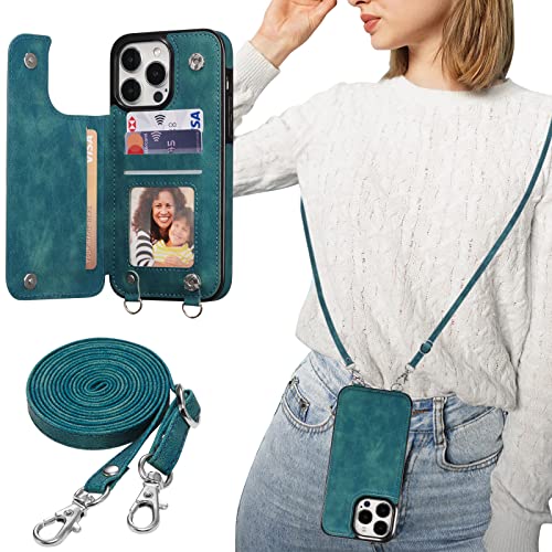 ZTOFERA Handyhülle mit Band Kette für iPhone 14 Pro Max, Matt Weiche Rückseite Hülle mit Kartenfach Kordel Schnur Umhängeband, Premium PU Leder + TPU Schutzhülle Lanyard Case, Grün ZTOFERA Handyhülle mit Band Kette für iPhone 14 Pro Max, Matt Weiche Rückseite Hülle mit Kartenfach Kordel Schnur Umhängeband, Premium PU Leder + TPU Schutzhülle Lanyard Case, Grün von ZTOFERA