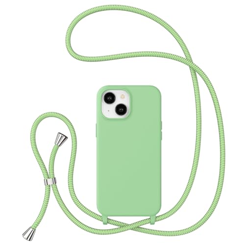 ZTOFERA Handykette Hülle Kompatibel mit iPhone 15, Liquid Silikon Handyhülle mit Umhängeband, Schutzhülle mit Band Kordel zum Umhängen Necklace Hülle für iPhone 15, Grün von ZTOFERA