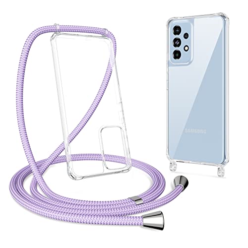 ZTOFERA Handykette Hülle für Samsung Galaxy A53 5G Handyhülle mit Band, Transparent Harte Rückseite + TPU Bumper Necklace Schutzhülle mit Schnur zum Umhängen Stoßfest Cover für Galaxy A53, Lila von ZTOFERA