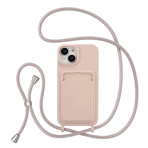 ZTOFERA Handykette Hülle für iPhone 13 / iPhone 14 mit Kartenhalter, Liquid Silikon Handyhülle mit Umhängeband, Schutzhülle mit Band Kordel zum Umhängen Necklace Hülle für 13/14, Rosa ZTOFERA Handykette Hülle für iPhone 13 / iPhone 14 mit Kartenhalter, Liquid Silikon Handyhülle mit Umhängeband, Schutzhülle mit Band Kordel zum Umhängen Necklace Hülle für 13/14, Rosa von ZTOFERA
