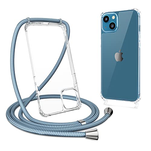 ZTOFERA Handykette Hülle für iPhone 13 Handyhülle mit Band, Transparent Harte Rückseite + TPU Bumper Necklace Schutzhülle mit Schnur Kordel zum Umhängen Stoßfest Cover für iPhone 13, Grau-blau ZTOFERA Handykette Hülle für iPhone 13 Handyhülle mit Band, Transparent Harte Rückseite + TPU Bumper Necklace Schutzhülle mit Schnur Kordel zum Umhängen Stoßfest Cover für iPhone 13, Grau-blau von ZTOFERA