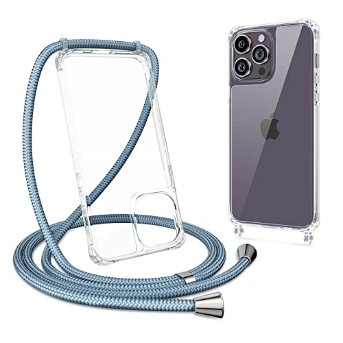 ZTOFERA Handykette Hülle für iPhone 14 Pro Max Handyhülle mit Band, Transparent Harte Rückseite+TPU Bumper Necklace Schutzhülle mit Schnur Kordel zum Umhängen Stoßfest Cover für 14 Pro Max, Grau-blau ZTOFERA Handykette Hülle für iPhone 14 Pro Max Handyhülle mit Band, Transparent Harte Rückseite+TPU Bumper Necklace Schutzhülle mit Schnur Kordel zum Umhängen Stoßfest Cover für 14 Pro Max, Grau-blau von ZTOFERA