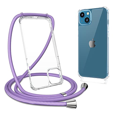 ZTOFERA Handykette Hülle für iPhone 15 Handyhülle mit Band, Transparent Harte Rückseite + TPU Bumper Necklace Schutzhülle mit Schnur Kordel zum Umhängen Stoßfest Cover für iPhone 15, Lila ZTOFERA Handykette Hülle für iPhone 15 Handyhülle mit Band, Transparent Harte Rückseite + TPU Bumper Necklace Schutzhülle mit Schnur Kordel zum Umhängen Stoßfest Cover für iPhone 15, Lila von ZTOFERA