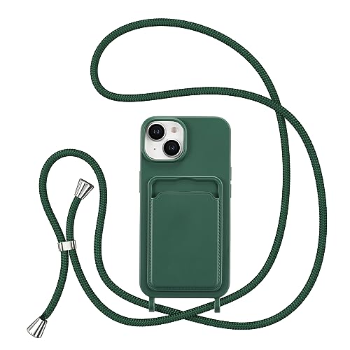 ZTOFERA Handykette Hülle für iPhone 15 Plus mit Kartenhalter, Liquid Silikon Handyhülle mit Umhängeband, Schutzhülle mit Band Kordel zum Umhängen Necklace Hülle für 15 Plus, Dunkelgrün ZTOFERA Handykette Hülle für iPhone 15 Plus mit Kartenhalter, Liquid Silikon Handyhülle mit Umhängeband, Schutzhülle mit Band Kordel zum Umhängen Necklace Hülle für 15 Plus, Dunkelgrün von ZTOFERA