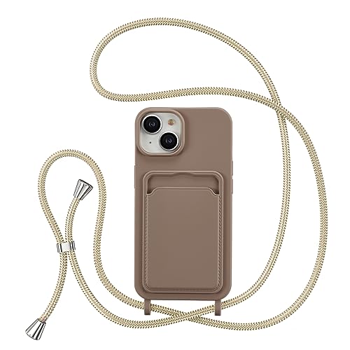 ZTOFERA Handykette Hülle für iPhone 15 mit Kartenhalter, Liquid Silikon Handyhülle mit Umhängeband, Schutzhülle mit Band Kordel zum Umhängen Necklace Hülle für 15, Braun ZTOFERA Handykette Hülle für iPhone 15 mit Kartenhalter, Liquid Silikon Handyhülle mit Umhängeband, Schutzhülle mit Band Kordel zum Umhängen Necklace Hülle für 15, Braun von ZTOFERA